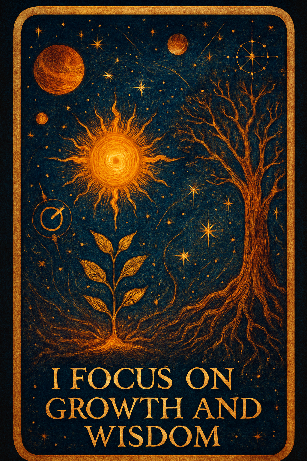 Affirmation card with themes: focus, growth, wisdom