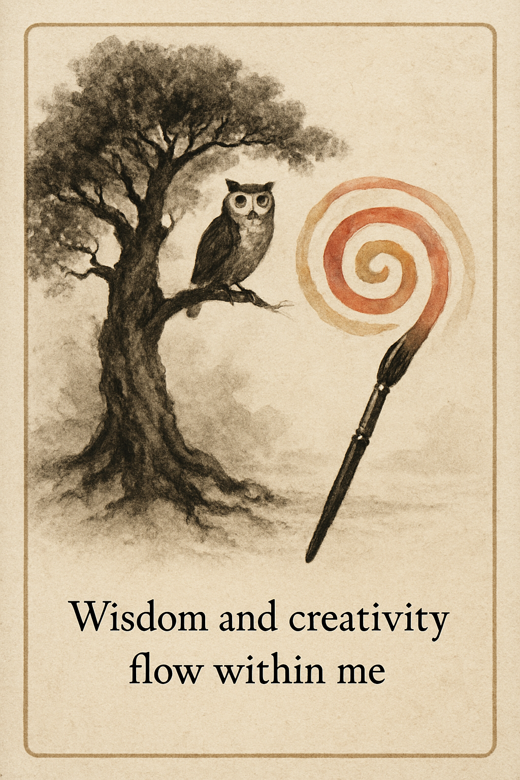 Affirmation card with themes: wisdom, creativity