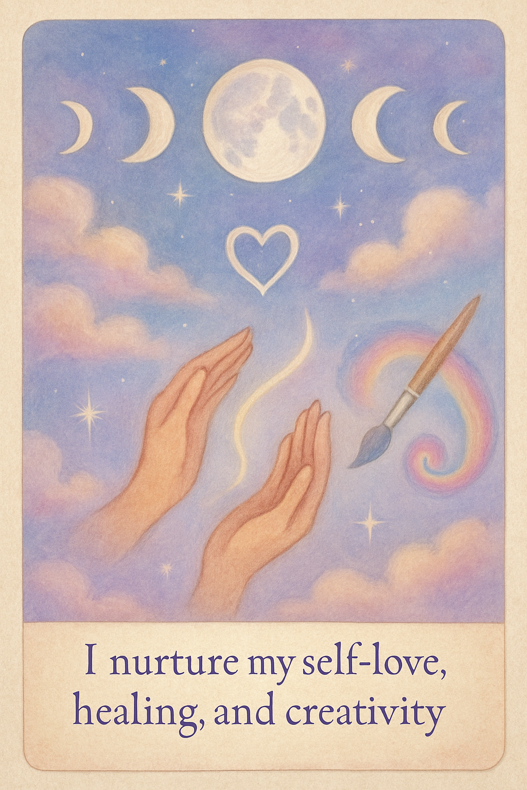 Affirmation card with themes: self-love, healing, creativity