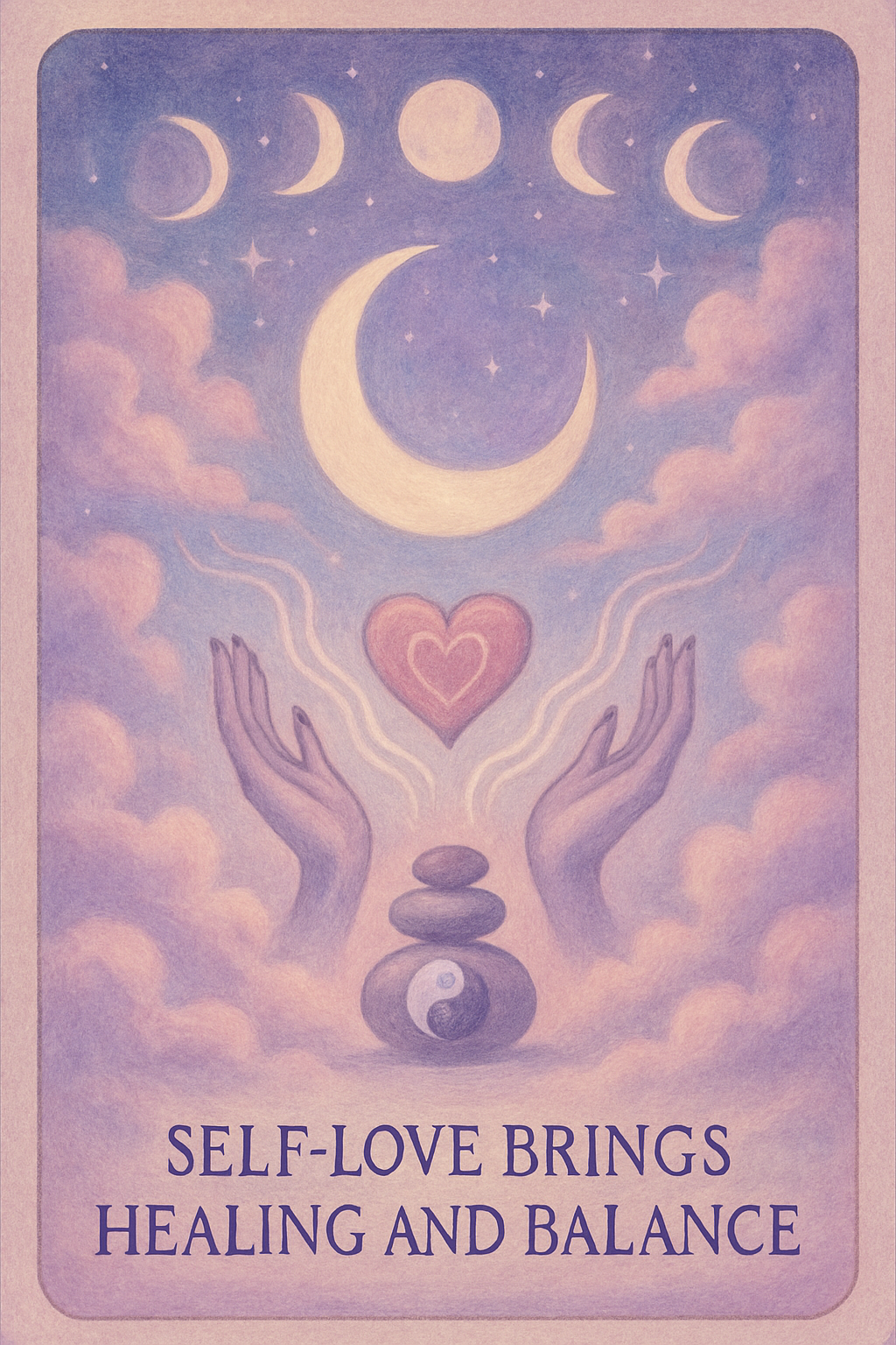 Affirmation card with themes: self-love, healing, balance