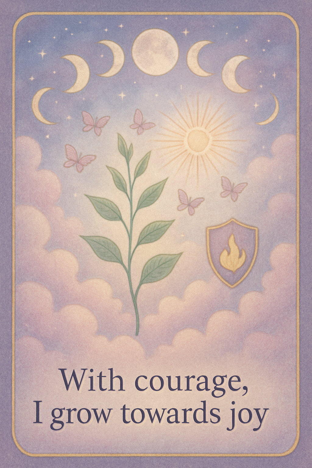 Affirmation card with themes: growth, courage, joy