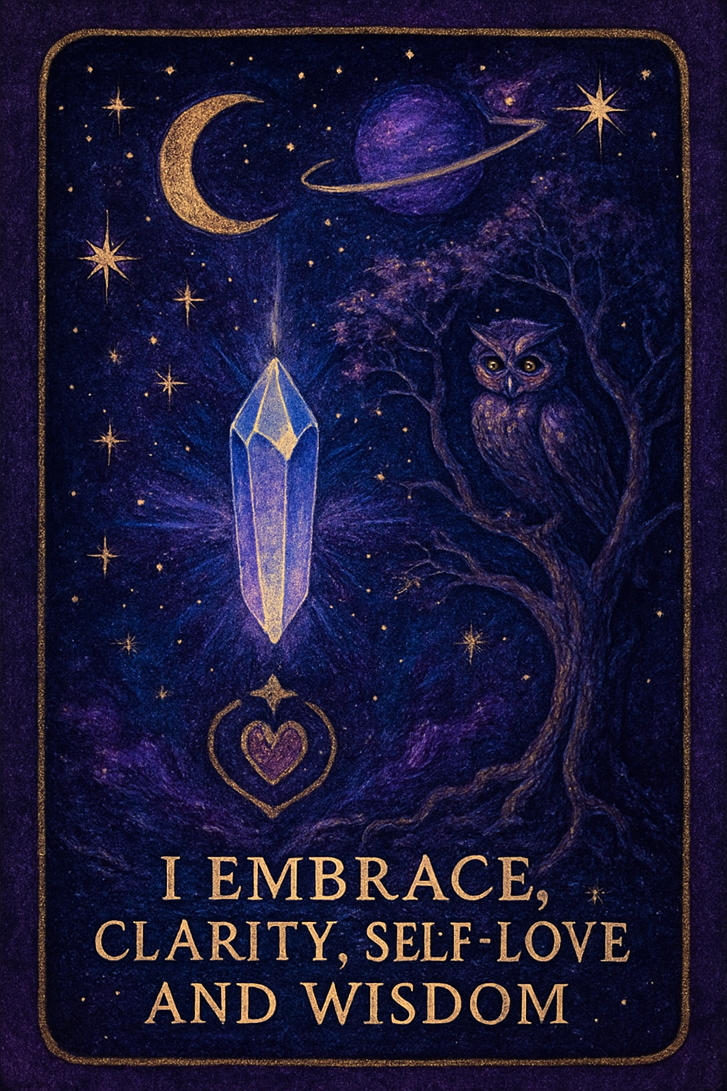 Affirmation card with themes: Clarity, self love, wisdom